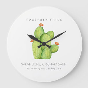 GREEN WATERCOLOUR DESERT CACTUS SAVE THE DATE GIFT LARGE CLOCK