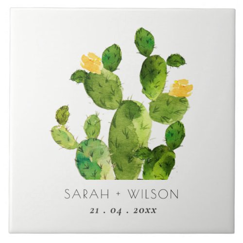 GREEN WATERCOLOUR DESERT CACTUS SAVE THE DATE GIFT TILE