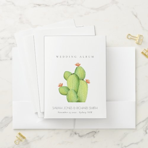 GREEN WATERCOLOUR DESERT CACTUS WEDDING MONOGRAM POCKET FOLDER