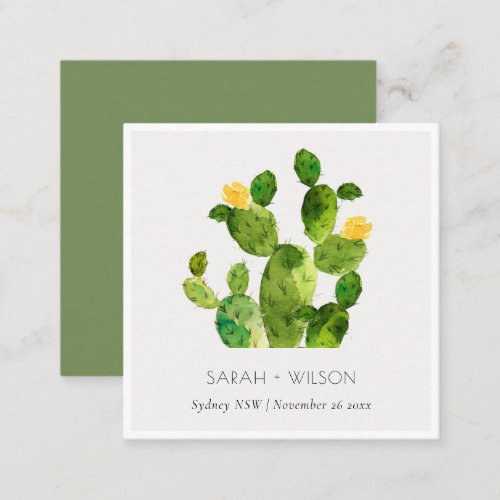 GREEN WATERCOLOUR DESERT CACTUS WEDDING WEBSITE SQUARE BUSINESS CARD