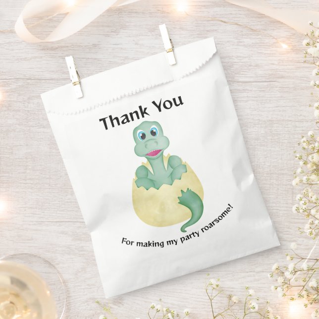 Green Watercolour Dinosaur Birthday Baby Shower Favor Bag (Clipped)