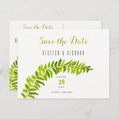 GREEN WATERCOLOUR FERN FOLIAGE Save the date Announcement Postcard (Front/Back)