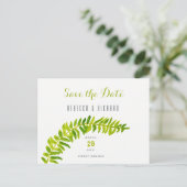 GREEN WATERCOLOUR FERN FOLIAGE Save the date Announcement Postcard (Standing Front)