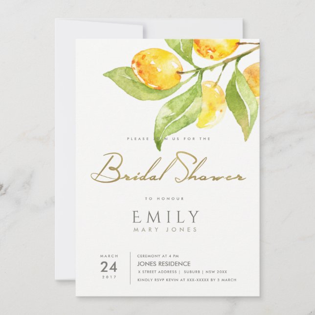 GREEN WATERCOLOUR FOLIAGE OLIVE BRIDAL SHOWER INVITATION (Front)