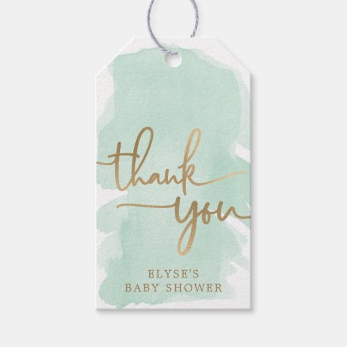 Green Watercolour Gold Baby Shower Favor Tag