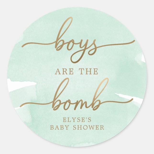 Green Watercolour Gold Bath Bomb Favor Sticker (Front)