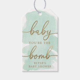 Green Watercolour Gold Bath Bomb Favor Tag