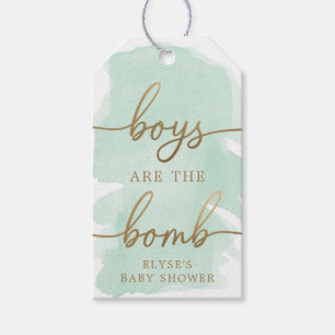 Green Watercolour Gold Bath Bomb Favor Tag