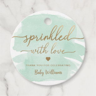 Green Watercolour Sprinkled With Love Baby Shower Favor Tags