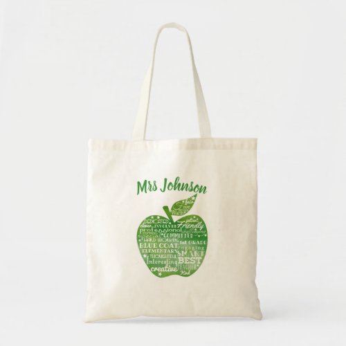green watercolour teacher apple thank you tote bag