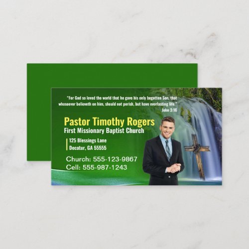 Green waterfall Pastor or Deacon Photo Church Business Card