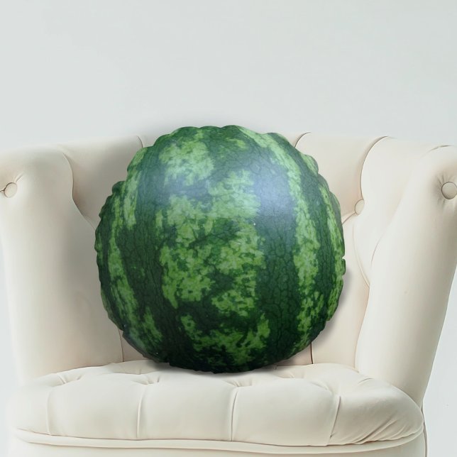 Green Watermelon Fruit or Vegetable Round Pillow (Creator Uploaded)