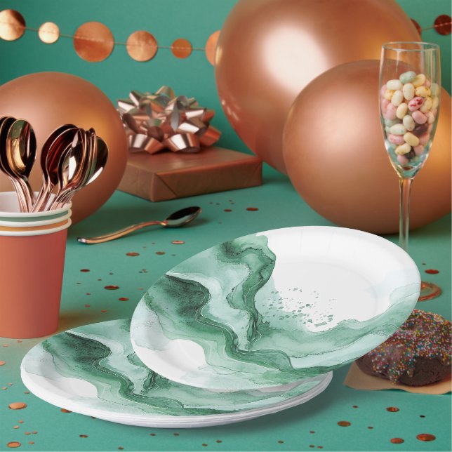 Green Wave Abstract Paper Plates (Multi)