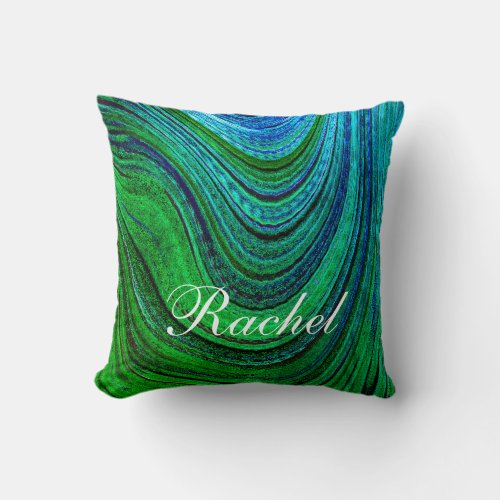 Green Wave Artsy Swirl Patterns Custom Name Cute Throw Pillow