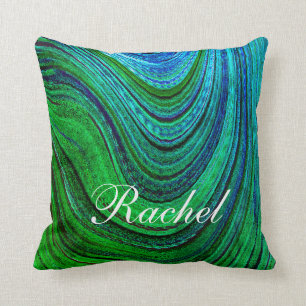 Green Wave Artsy Swirl Patterns Custom Name Cute Throw Pillow
