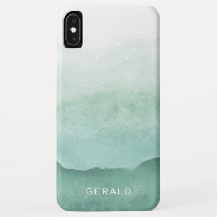 Green Wave Ombre Watercolor Bubbles Monogram iPhone XS Max Case