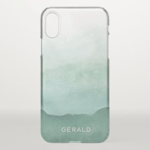 Green Wave Ombre Watercolor Bubbles Monogram iPhone XS Case