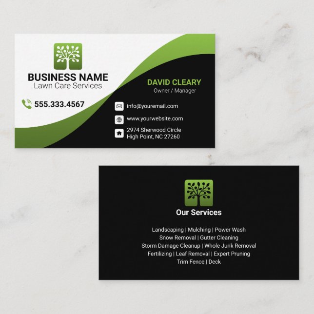 Green Wave Professional Tree Lawn Care Business Card (Front/Back)