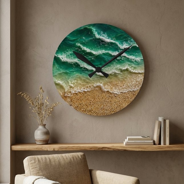 Green Wave Resin Look Beach Sand Ocean coastal Round Clock (Creator Uploaded)