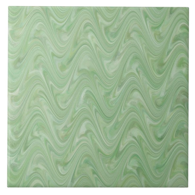 Green Wavy Abstract Pattern Ceramic Tile (Front)