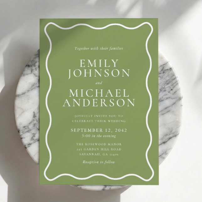 Green Wavy Border Wedding Invitation (Creator Uploaded)