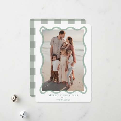 Green Wavy Frame Photo Christmas Holiday Card