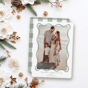 Green Wavy Frame Photo Christmas Holiday Card