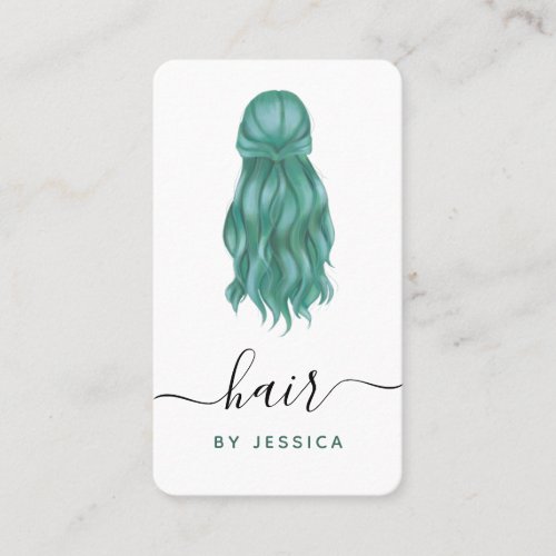 Green Wavy Hair Hairstylist Add Logo Social Media Business Card