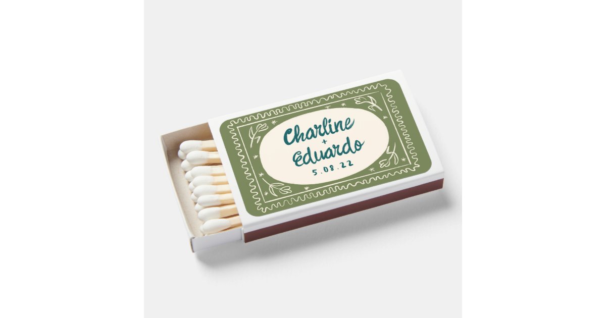 Green Wavy Handwriting Retro Wedding Matchboxes | Zazzle