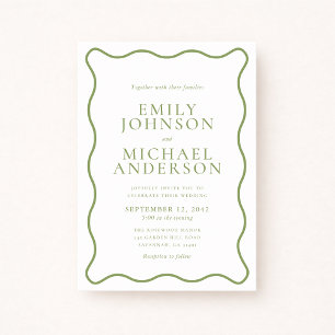 Green Wavy Outline Wedding Invitation
