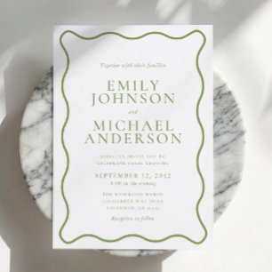 Green Wavy Outline Wedding Invitation