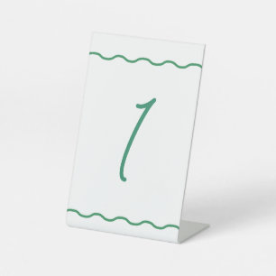 Green Wavy Retro Wedding Table Number Pedestal Sign