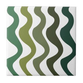 Green Wavy Stripes Ceramic Tile