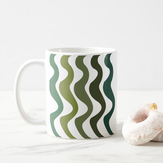 Green Wavy Stripes Coffee Mug (With Donut)