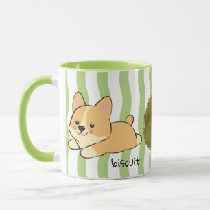 Green Wavy Stripes Corgi Photo Name Coffee Mug
