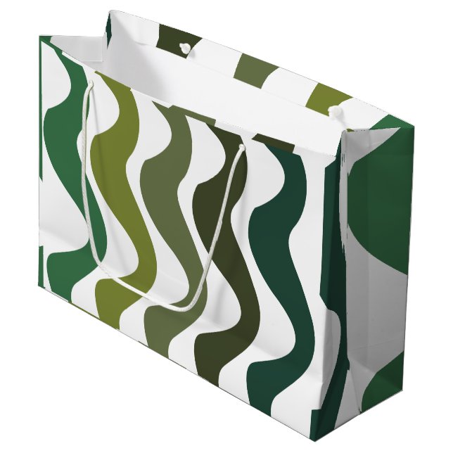 Green Wavy Stripes Large Gift Bag (Front Angled)