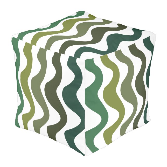 Green Wavy Stripes Pouf (Angled Front)