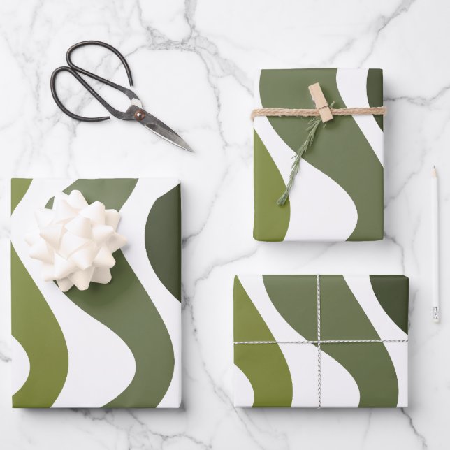 Green Wavy Stripes Wrapping Paper Sheets (Front)