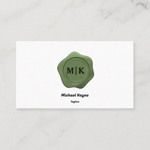 Green Wax Seal on Black  White Business Card