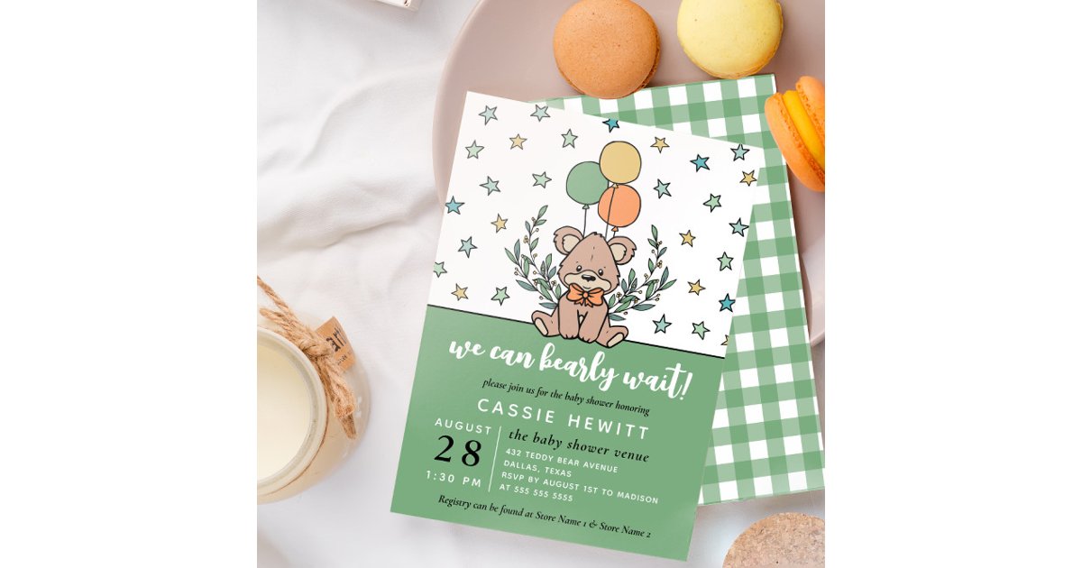 Green We Can Bearly Wait Baby Shower Invitation | Zazzle