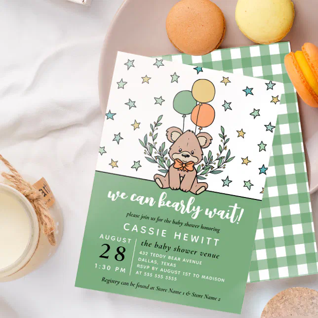 Green We Can Bearly Wait Baby Shower Invitation | Zazzle
