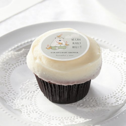 Green We Can Bearly Wait Bear Birds Baby Shower Edible Frosting Rounds
