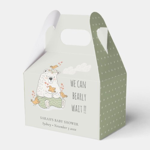 Green We Can Bearly Wait Bear Birds Baby Shower Favor Boxes