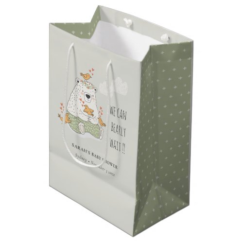 Green We Can Bearly Wait Bear Birds Baby Shower Medium Gift Bag