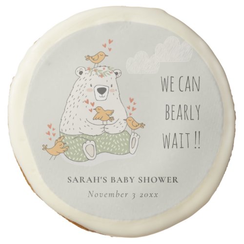 Green We Can Bearly Wait Bear Birds Baby Shower Sugar Cookie