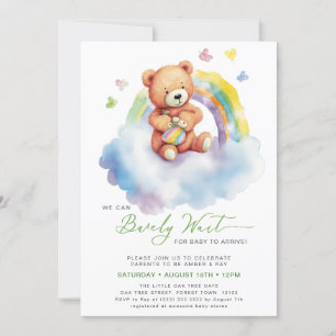 Green We Can Bearly Wait Cute Boy Baby Shower Invitation