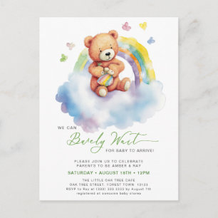 Green We Can Bearly Wait Cute Boy Baby Shower Invitation Postcard