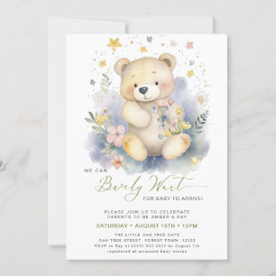 Green We Can Bearly Wait Cute Girl Baby Shower Invitation