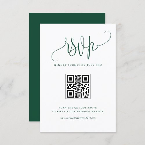 Green We Do Modern Calligraphy Wedding QR Code RSVP Card