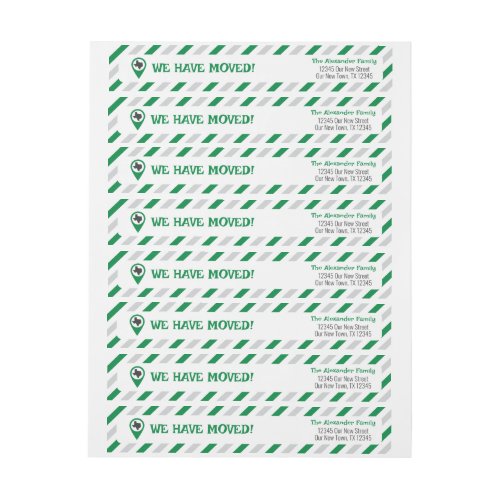 Green We Have Moved Striped Moving  Wrap Around Label